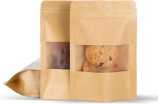 50 Pcs 4x6 Inch Kraft Paper Bags with Transparent Window, Stand Up Pouches,Smell