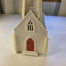 O Scale White Church With Steeple And Stained Glass Windows