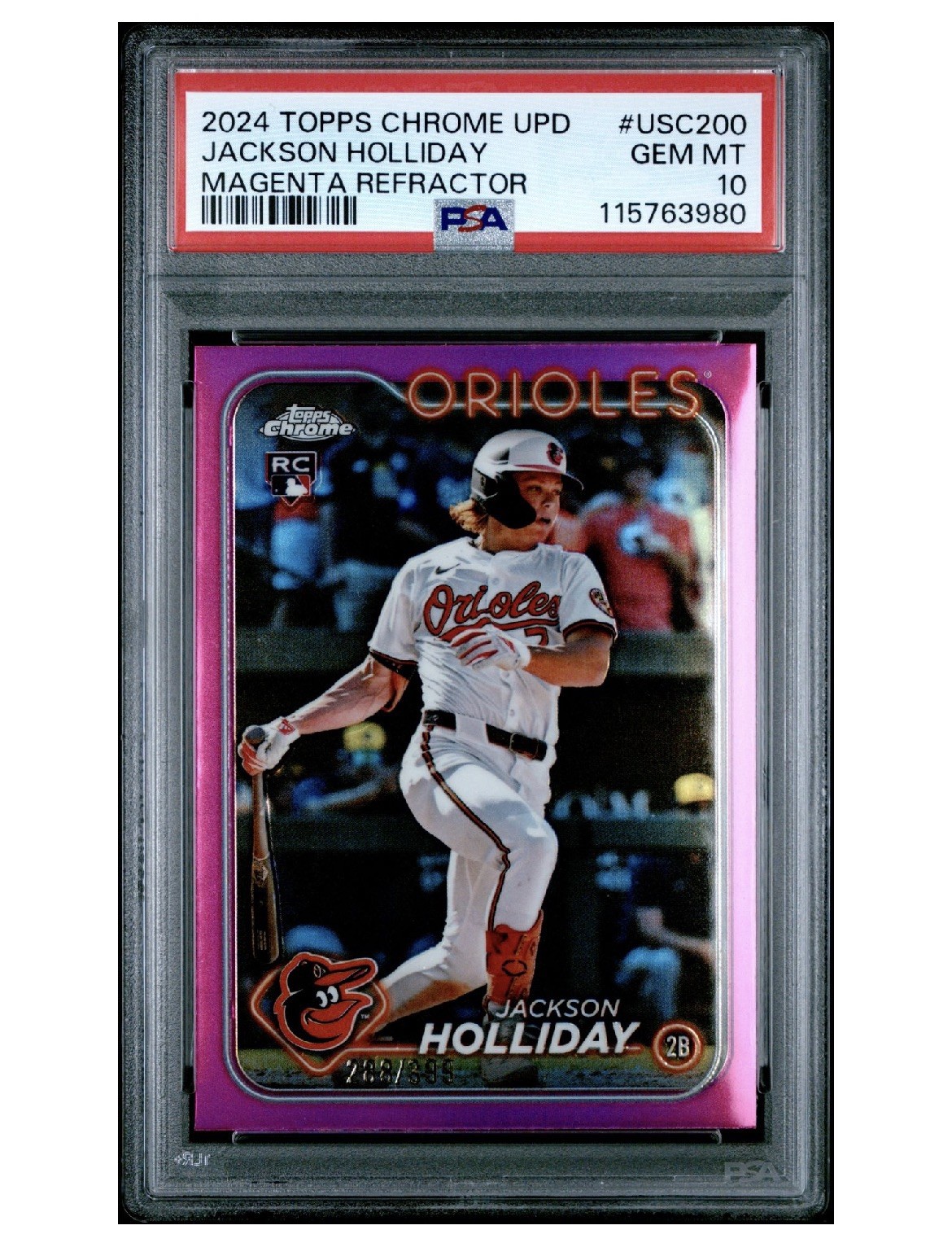 Jackson Holliday 2024 Topps Chrome Magenta Refractor /399 Rookie #USC200 PSA 10