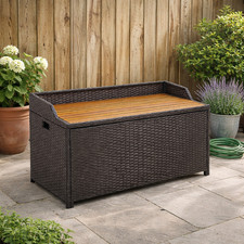 Garden Storage Box 170L Rattan Bench Seat Table Deck Cushion Storage Chest Brown