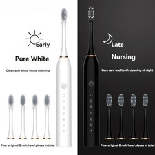 Sonic Electric Toothbrush Rechargeable 4 Brush Heads 5 Modes USB-C Timer Black