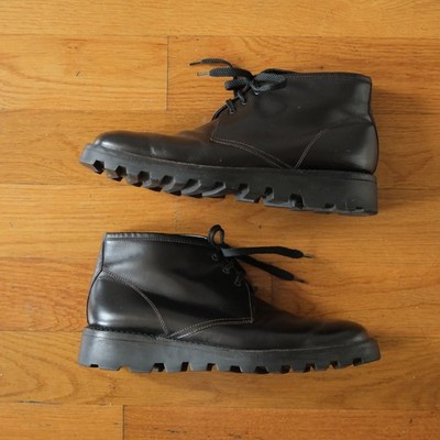 Prada Chukka Boots Mens Dark Brown Lug Sole Chunky Archival Minimalist Style