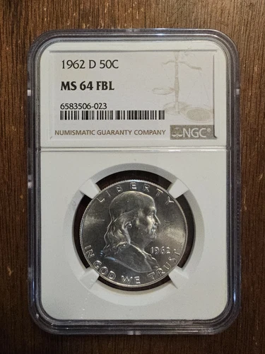 Blast White 1962-D Franklin Silver Half Dollar 50c NGC MS64 FBL Full Bell Lines