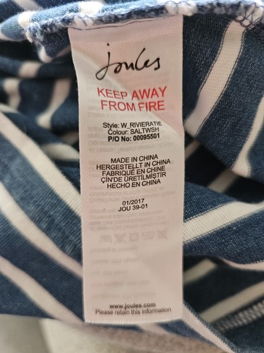 Joules Riveratie Dress Size 8 Blue Striped Laced Neck Cotton Nautical 3/4 Sleeve - Picture 11 of 12