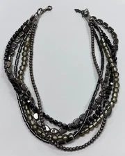 Silpada SS "Hailstone" Hematite & Glass Bead 5 Strand Necklace N1936 [115DUS]