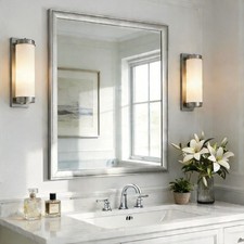 Brushed Nickel Bathroom Mirror 30x40 Rectangle Aluminum Frame Vanity US