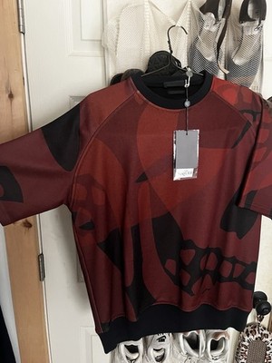 NWT Alexander McQueen Abstract Skull Sweatshirt Red Black Mesh Size M