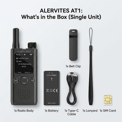 POC-AT1 4G/5G Network Radio, Black Global Range Walkie Talkie with Screen