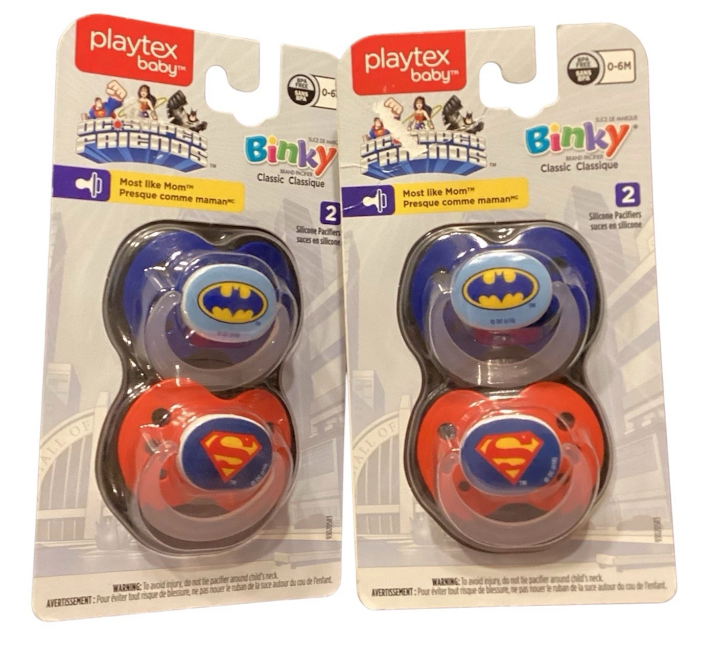 (2) 2-packs Playtex Baby Pacifiers D.C Super Friends, Silicone Batman Superman
Opens in a new window