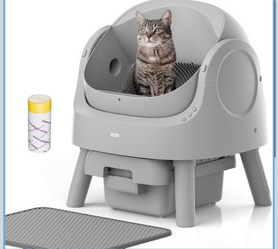 Open-Top Self Cleaning Cat Litter Box Multiple Cats Grey