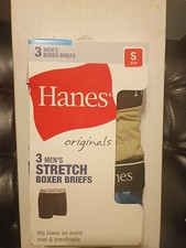 Hanes Originals Men  s Stretch Cotton Boxer Briefs 3-Pack Size Small 28-30