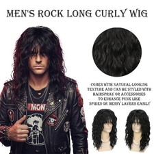 Mens 80s Rocker Wig Big Hair Curly Punk Costume Halloween Party Cosplay M4B0