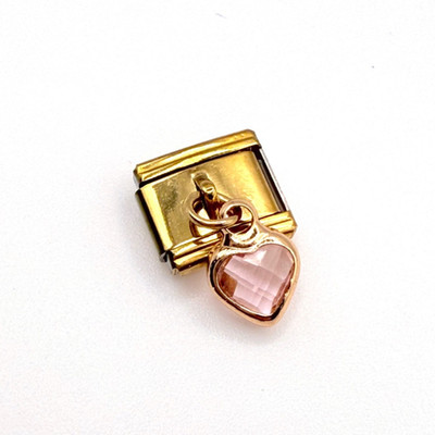 Pink Classic 9mm Italian Charm Link Gold Heart Gem Drop Dangling fit Nomination