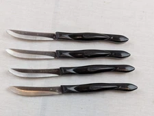 Lot of 4 Cutco Serrated Steak Knives 1759 JB Black w. Red Swirl Handle 8.5" long