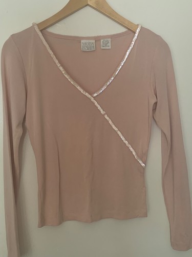 Moda International Petal Pink Ballet Style Sequin Silk Top XS