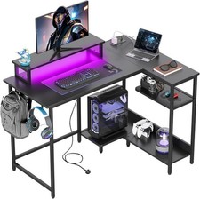 DEVAISE L Shaped Gaming Desk with Power Outlets & RGB LED Lights, 111CM Gaming D