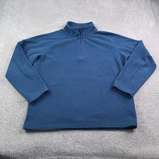 LL Bean Sweatshirt Mens Large Blue Grid Waffle Knit Fleece Quarter Zip Pullover