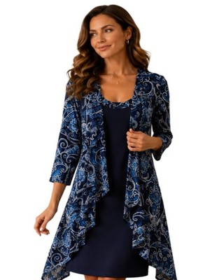 R & M Richards Navy Paisley Jacket & Dress Set US 18W Uk 22