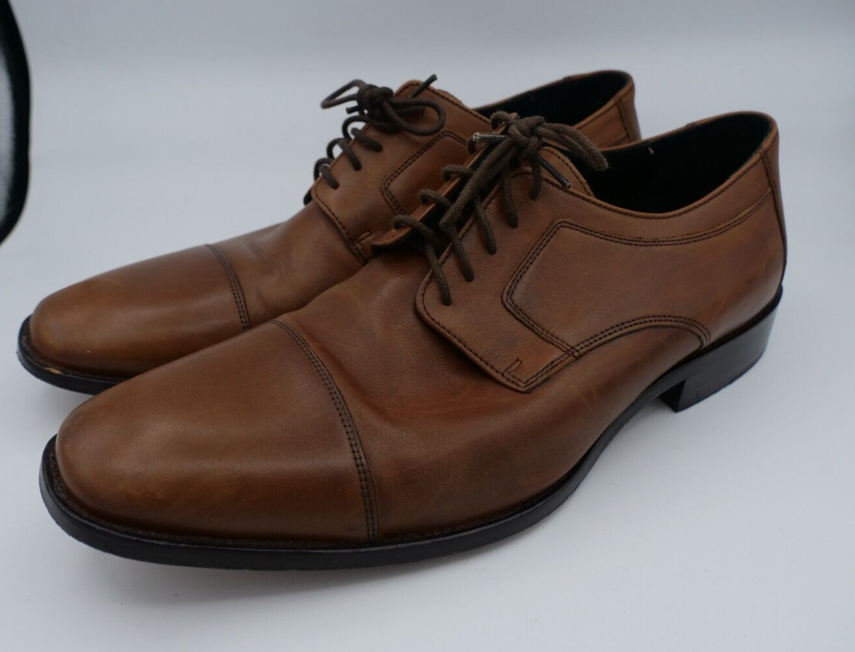 Johnston & Murphy Mens Sz US 12 W Cap Toe Oxford Brown Leather
