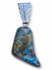 Native American Sterling Silver Boulder Turquoise Pendant Large Bail