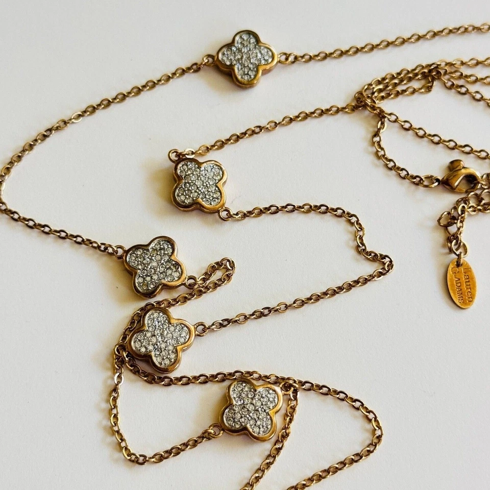 Collar Trébol Lauren G Adams LGA Chapado en Oro Cadena Cristal Diseñador Alta Gama Foto 4 de 4