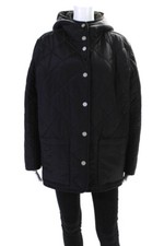 Jane Post Womens Fleece Hooded Quilted Reversible Coat Black Size Xl