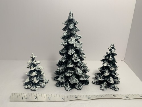 Vintage 90s Department 56 Village Set of 3 Evergreen Trees Cold Cast Porcelain G - Picture 3 of 6