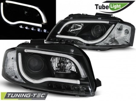 Coppia Fari Fanali Anteriori Tuning A3 8P 2003-2008 LED TUBE LIGHTS Nero - Foto 1 di 1