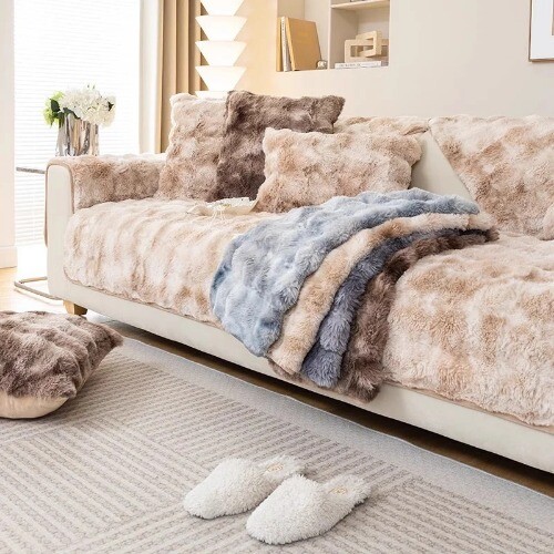 Winter Sofabezug Wohnzimmer weich warm Hase Plüsch Sofa Handtuch Matte L Form - Bild 12 von 28