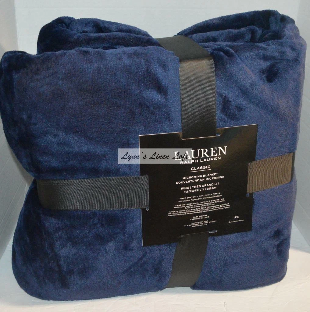 RALPH LAUREN Classic Micromink Blue KING BLANKET 1ST QUALITY SOFT LUXURY