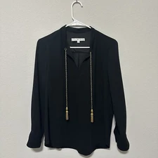 Trina Turk Black V Neck Long Sleeve Blouse Women’s Size Small Crepe