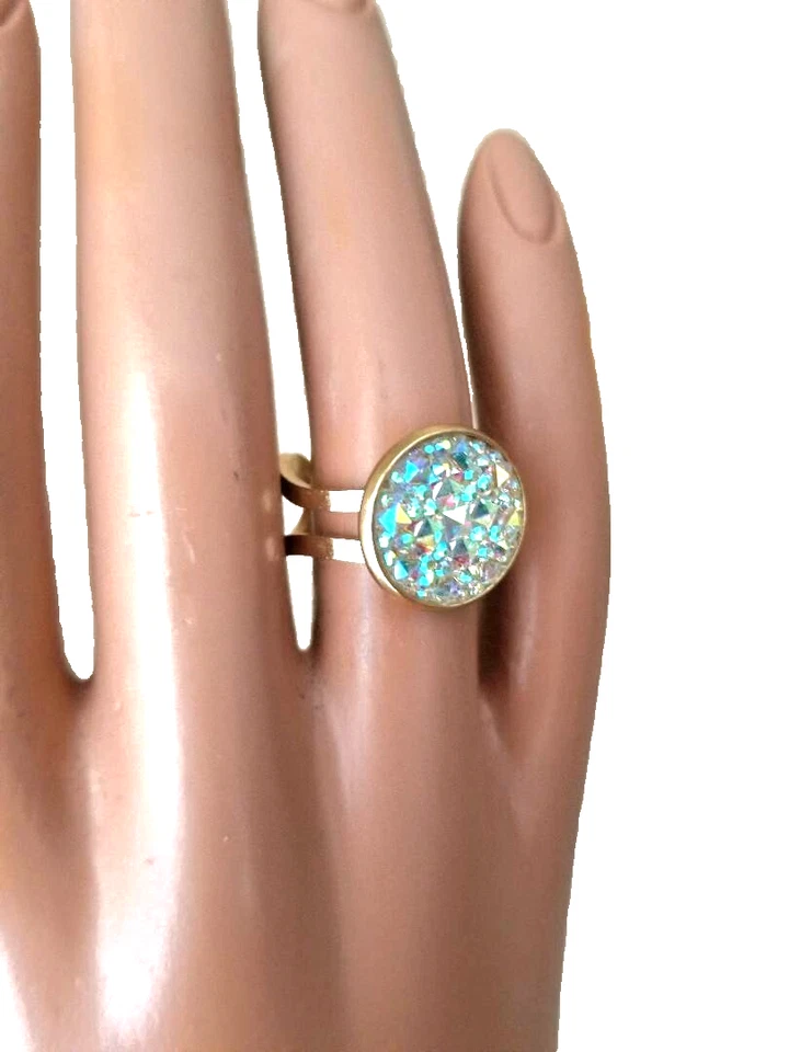 Druzy Ring White AB Druzy 14mm in 18-Karat Gold-Plated, Stainless-Steel Band - Изображение 4 из 4