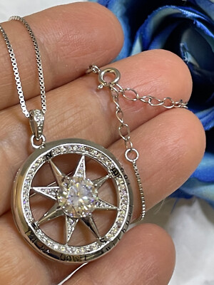 2 Karat Diamant Solitär Collier 1,5ct Diamant Kompass Anhänger Geburtstag 3,5ctw