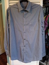 Van Heusen Flex Medium 15-151/2 Long Sleeve Mens Blue  Gray Dress Shirt