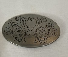 Vintage Engraved flower swirl pattern oval belt buckle