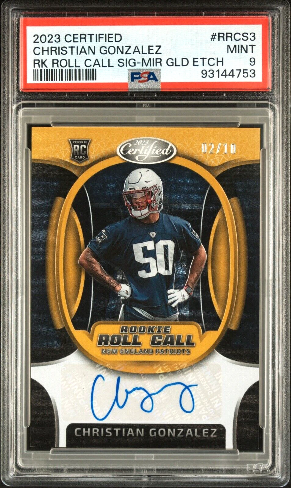 Christian Gonzalez Panini Certified Rookie Roll Call Signature #RRCS3 Mirror Gold Etch