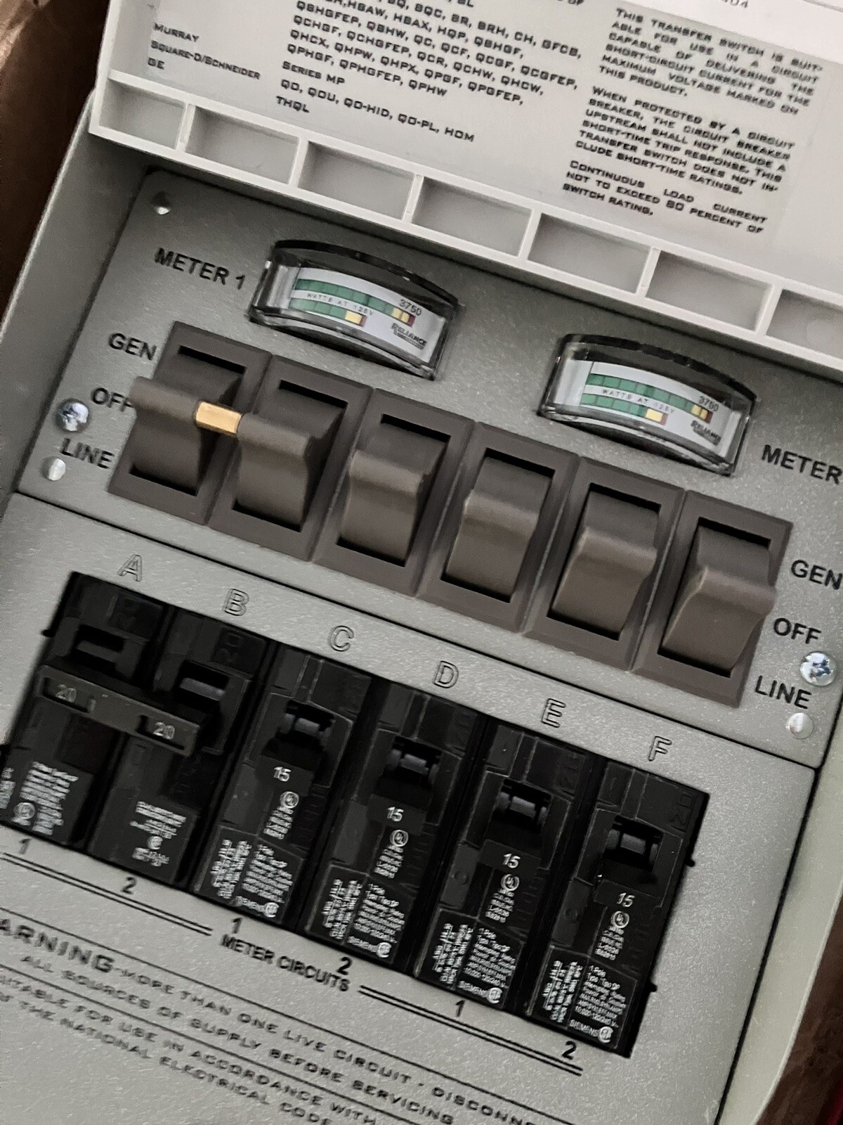 Reliance Controls 3006HDK 6circuit Generator Power Transfer Switch Kit