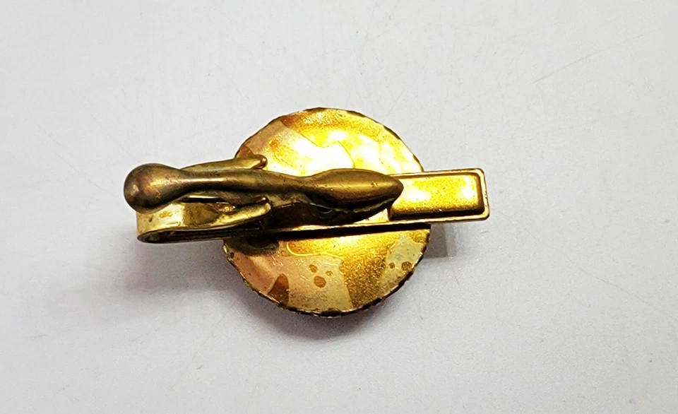 Vintage Gold Pink Fabric Upholstery Button 1 1/2 1.5" Tie Bar Clip Clasp Antique - Image 2 of 4