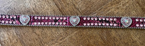 PINK BLING RHINESTONE WESTERN HEART BELT GENUINE LEATHER SiZE 17" to 21" - Picture 3 of 6