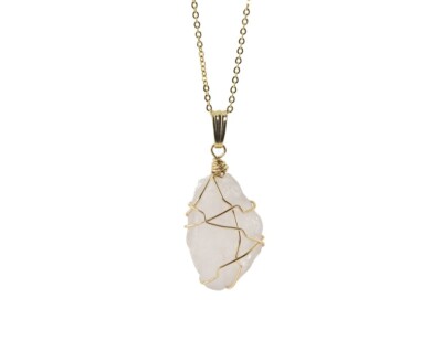 Rosenquarz Halskette auf 14K Gold Filled - drahtumwickelter halbtransparenter Quarz