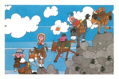 Postcard Artist Rendering of Southwest Pack Train (Pigs?) - Adams Graphics