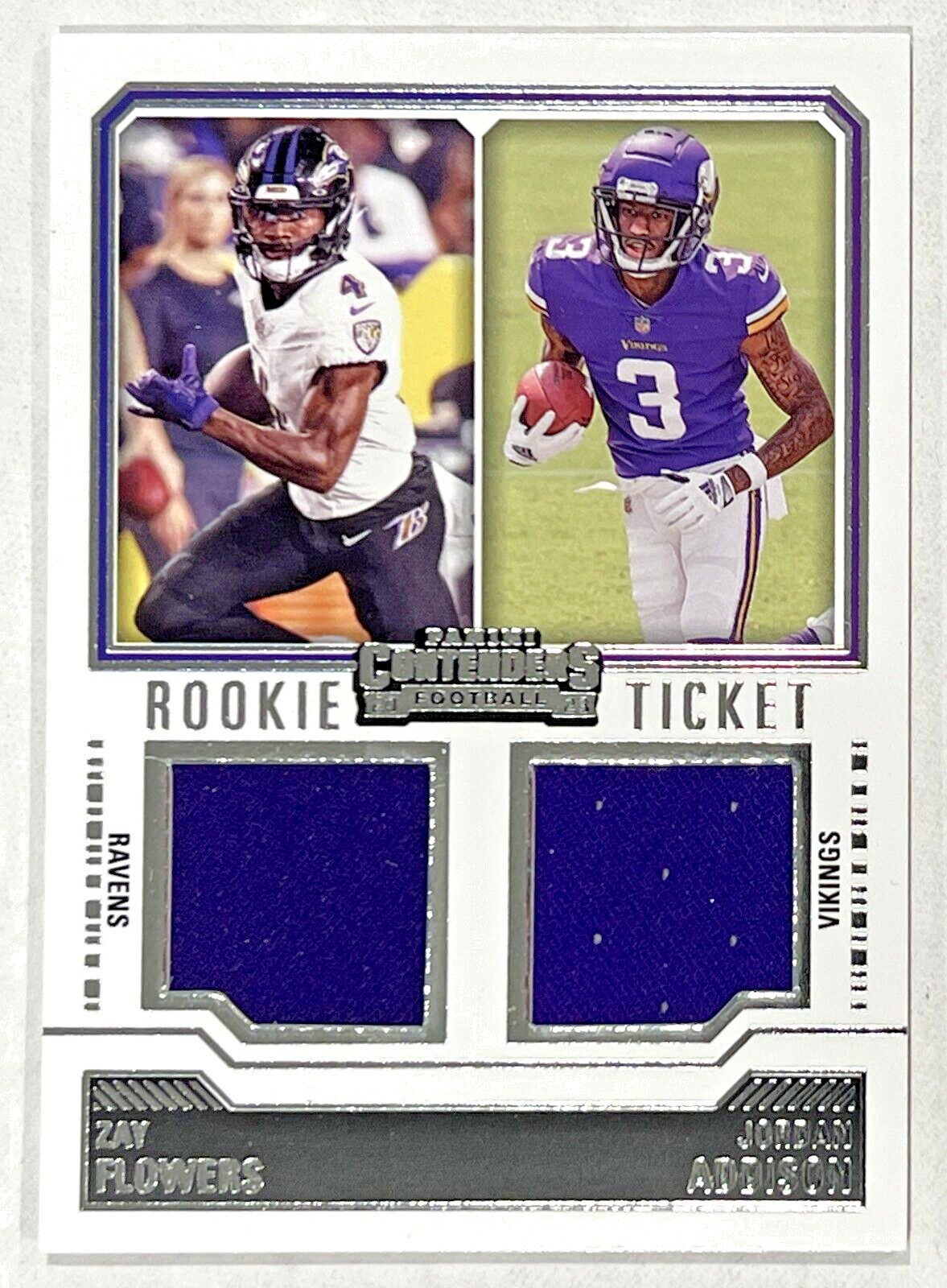Zay Flowers, Jordan Addison 2023 Contenders Rookie Ticket Dual Swatches