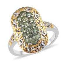 1.15ctw Tanzanian Green Apatite Elongated Ring Platinum Plated Sterling Size 7