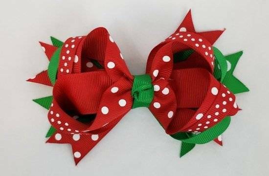 Red White & Green Polka Dot Christmas Hair Bow 4 1/2