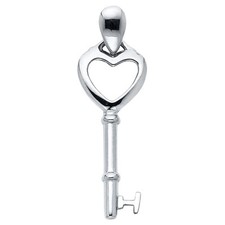 14K Real White Gold Key to My Heart Pendant For Girls Women Key CZ Pendant