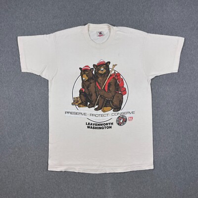 VTG Fruit of the Loom T Shirt Mens Large Grizzly Hikers PNW Single Stitch USA