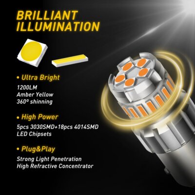 AUXITO 1157 LED Turn Signal Bulbs - Amber CANBUS Error-Free Bulbs - Anti Hyper Flash - 2 Pack