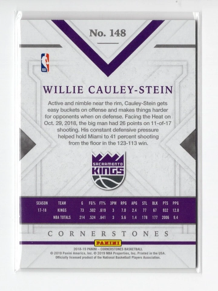 2018-19 Panini Cornerstones SP/139 Willie Cauley-Stein #148 - Image 2 of 2