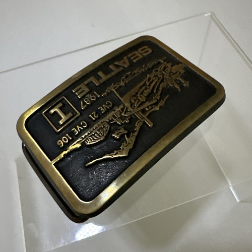 Seattle Solid Bronze Belt Buckle Rainbow Metals 1987 USS Block Island Navy CVE - Picture 6 of 7
