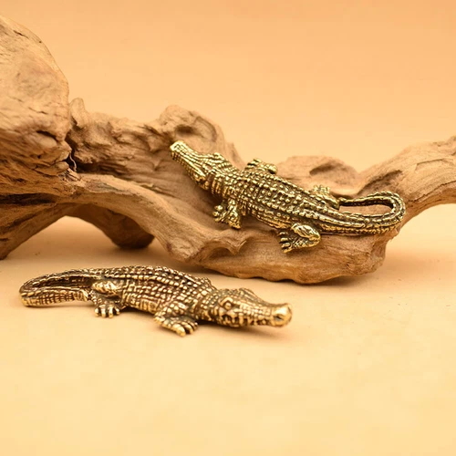 2Pcs Brass Crocodile Statue Ornament Figurine Animal Statue Home Decoration New - Picture 4 of 7